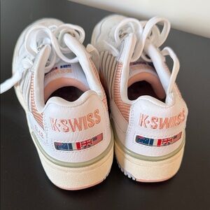 K-Swiss Women’s Striped Panel White & Peach Accent Leather Sneakers